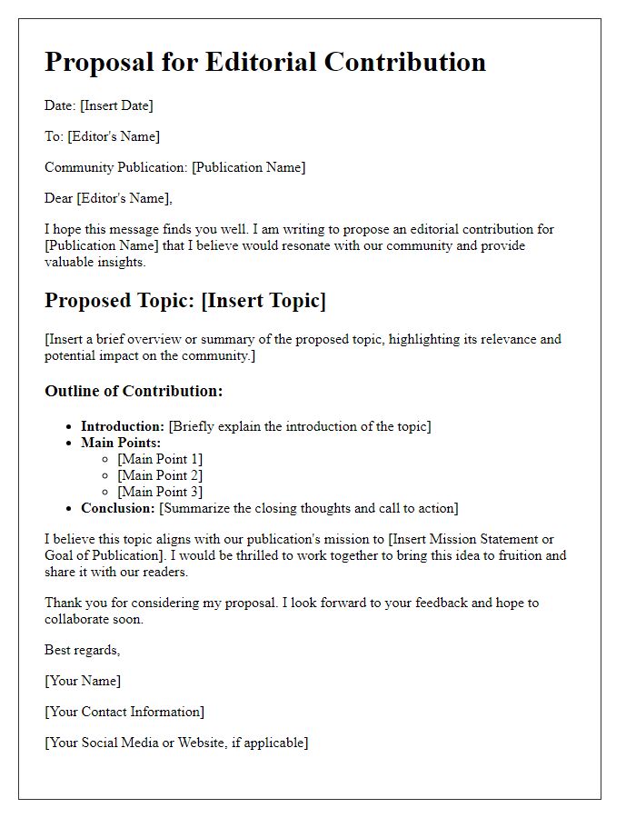 Letter template of editorial contribution idea for a community publication.