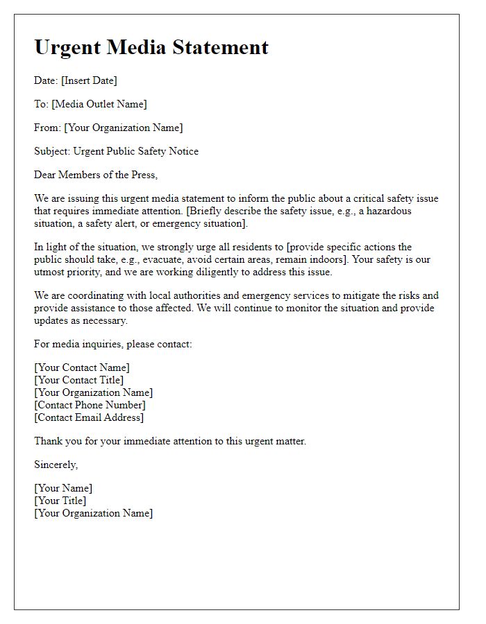 Letter template of urgent media statement for public safety