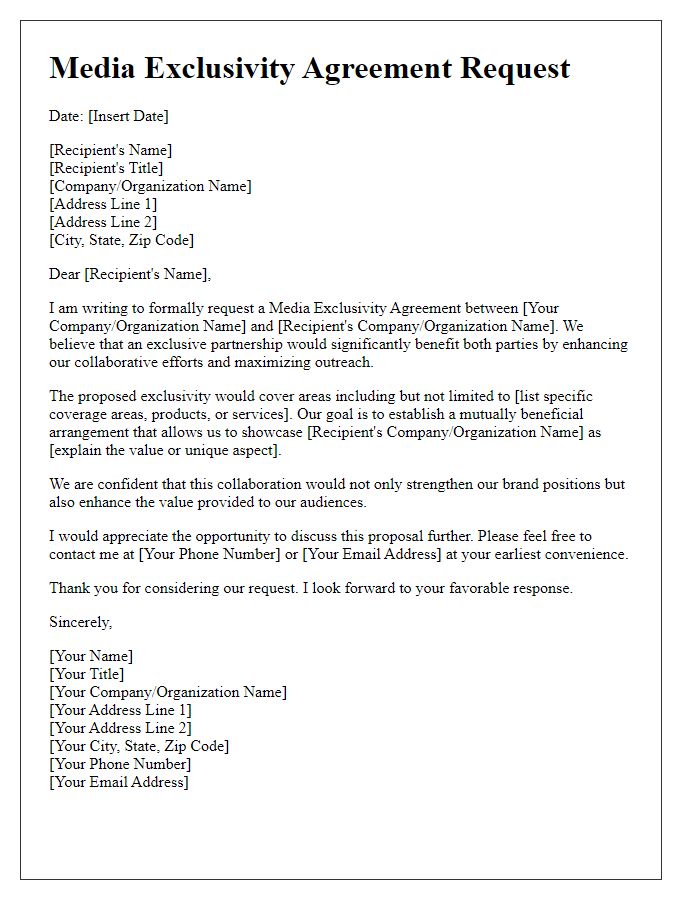 Letter template of media exclusivity agreement request