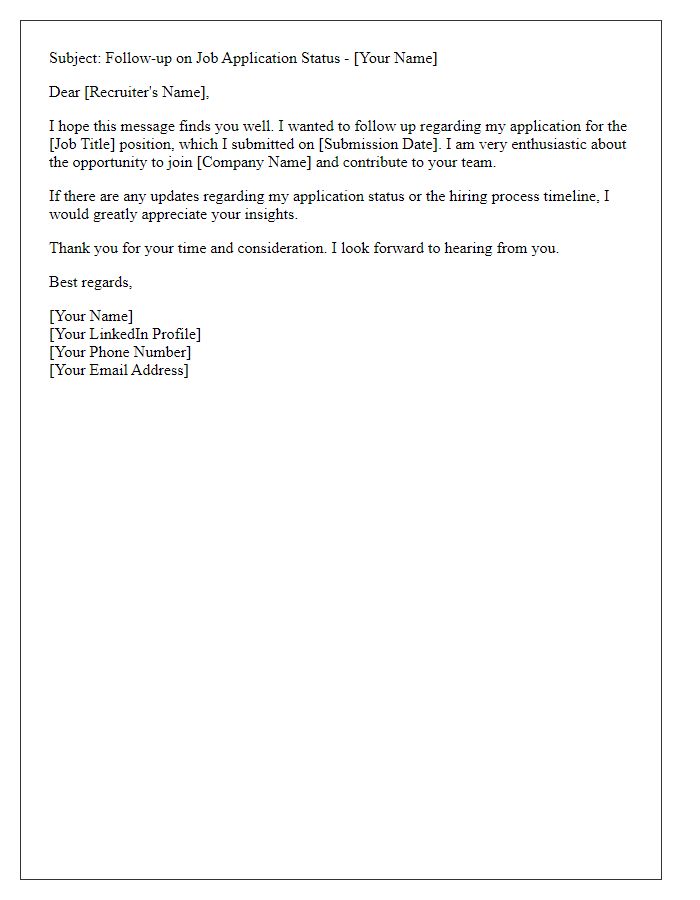 Letter template of gentle reminder to recruiter about application status.