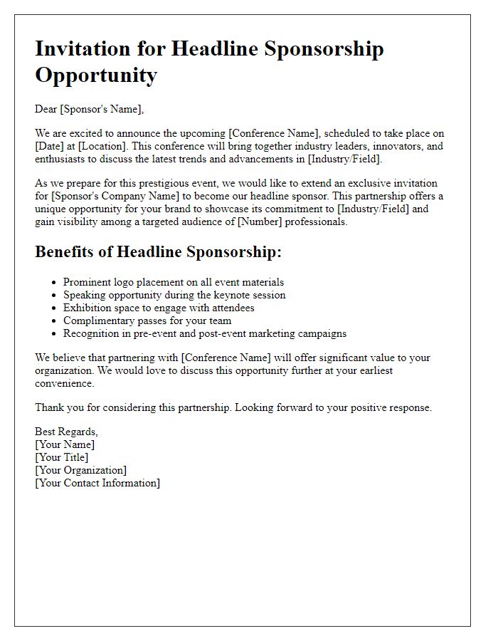 Letter template of headline sponsorship outreach for a conference