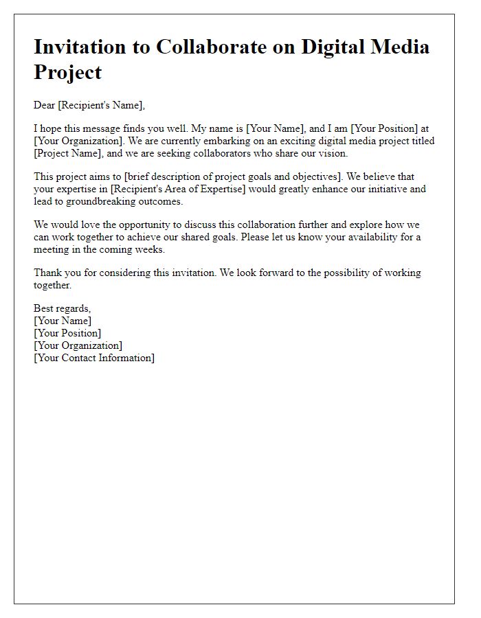 Letter template of invitation for digital media project collaboration