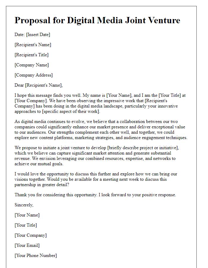 Letter template of pitch for digital media joint venture