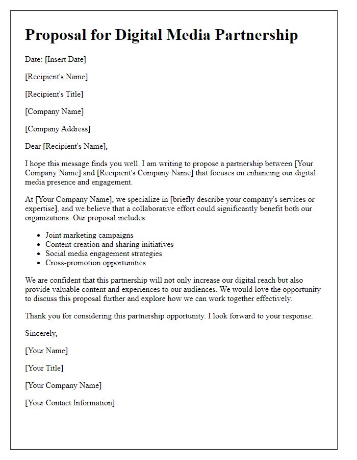 Letter template of proposal for digital media partnership