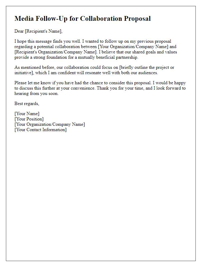 Letter template of media follow-up for collaboration proposal