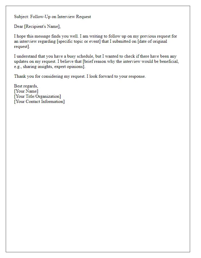 Letter template of media follow-up for interview request status