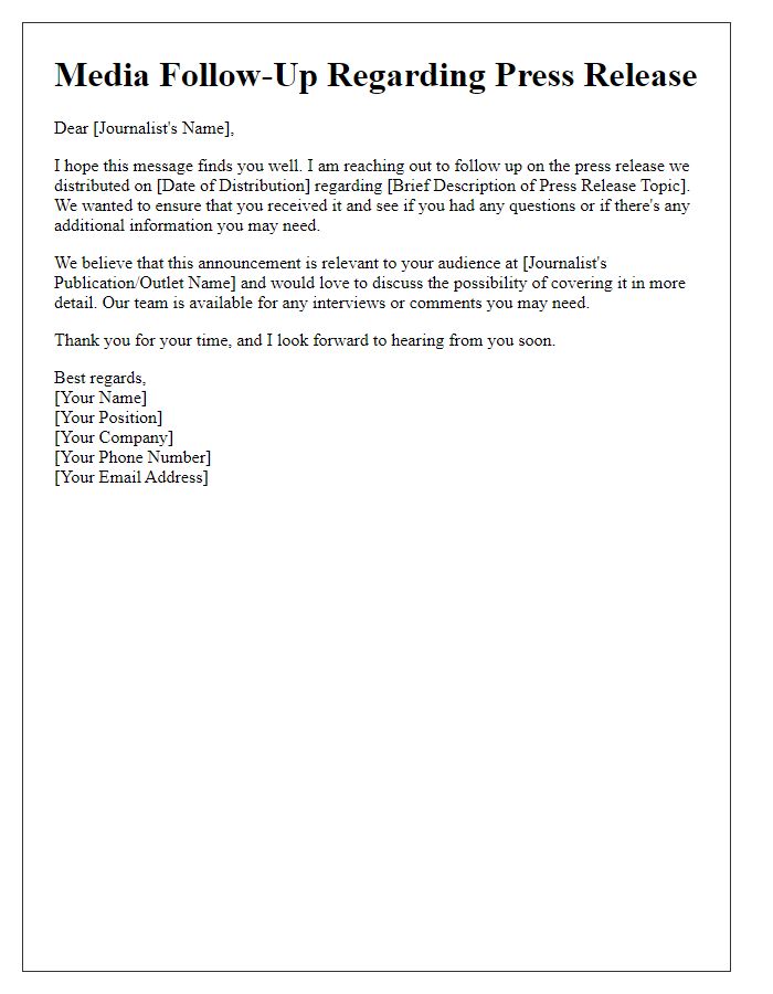 Letter template of media follow-up regarding press release distribution