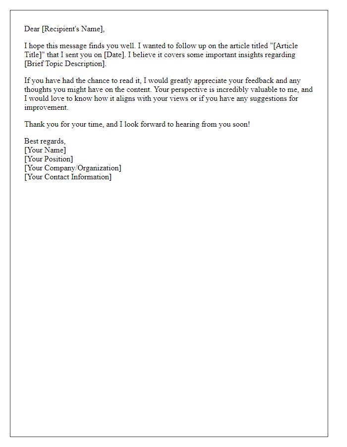 Letter template of media follow-up seeking feedback on article