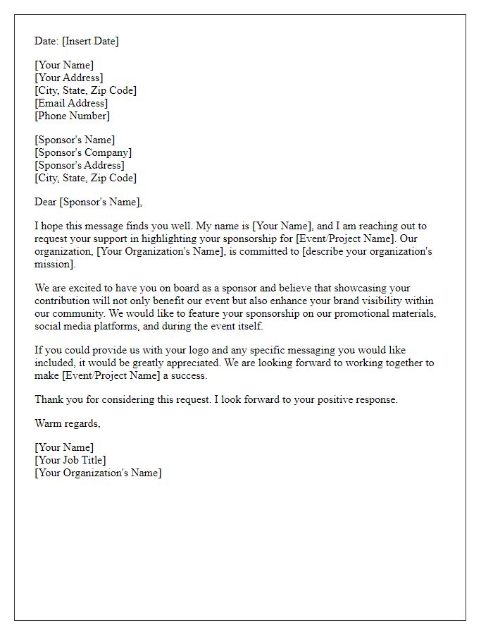 Letter template of Request for Sponsor Highlight