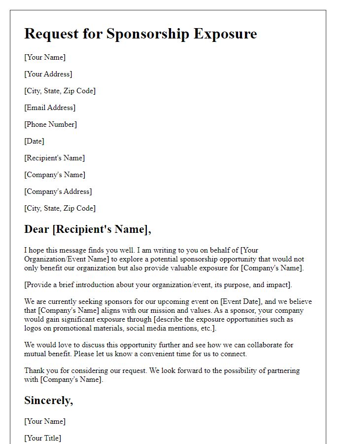 Letter template of Request for Sponsorship Exposure