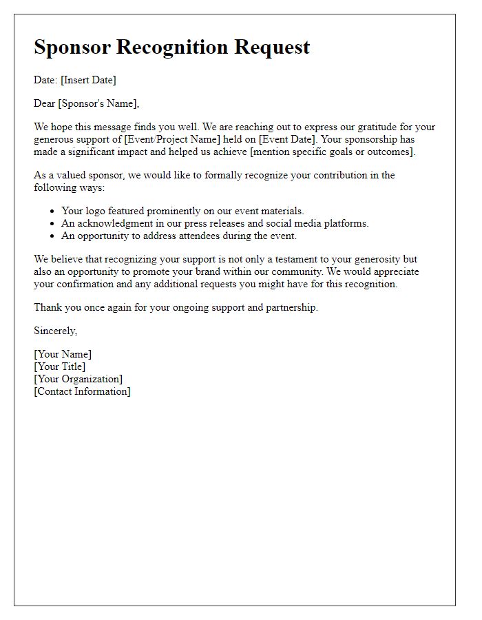 Letter template of Sponsor Recognition Request