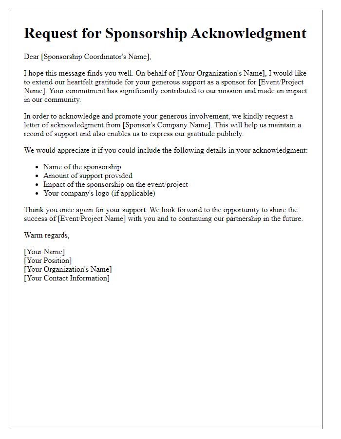 Letter template of Sponsorship Acknowledgment Request