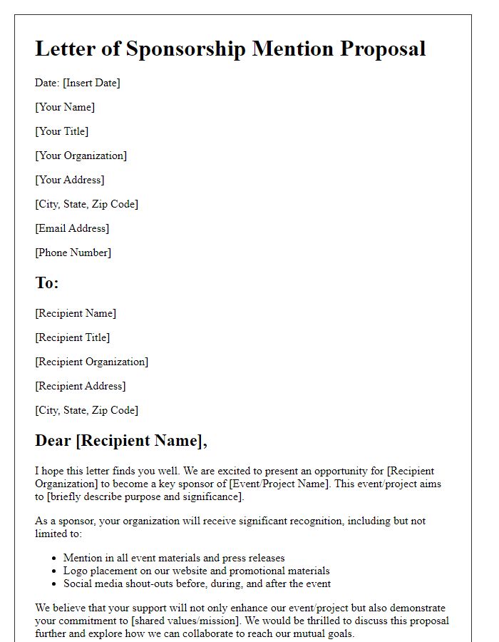 Letter template of Sponsorship Mention Proposal