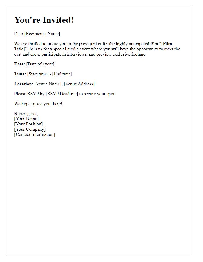 Letter template of press junket invitation for film premiere.