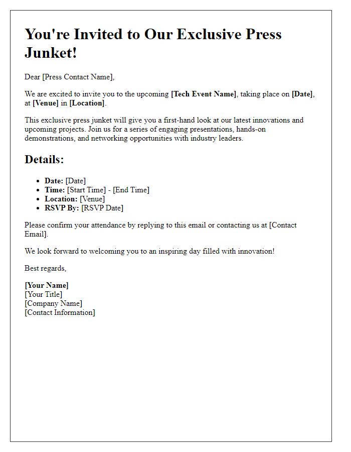 Letter template of press junket invitation for tech event.