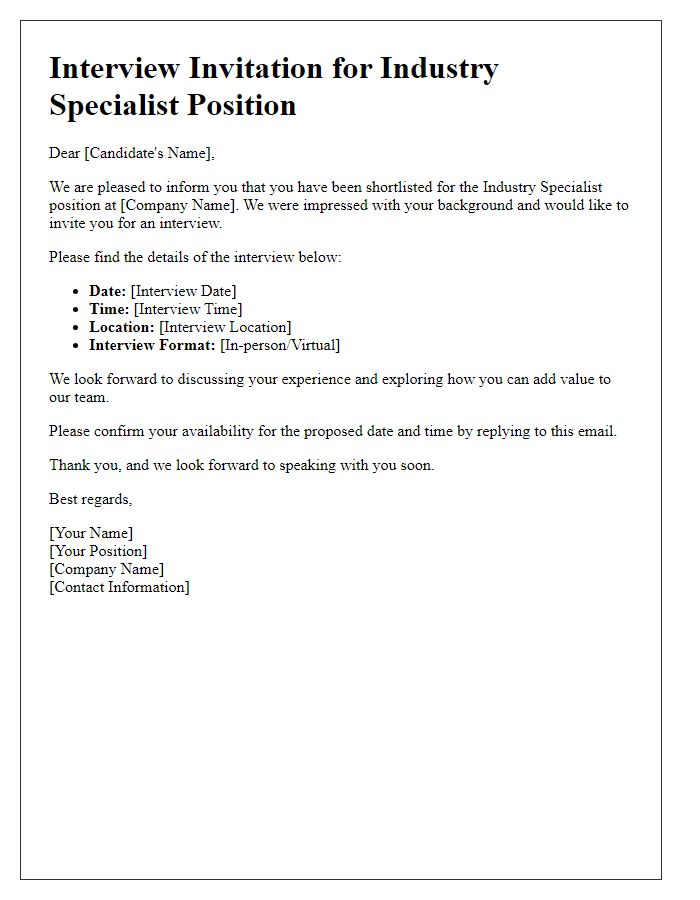 Letter template of industry specialist interview invitation