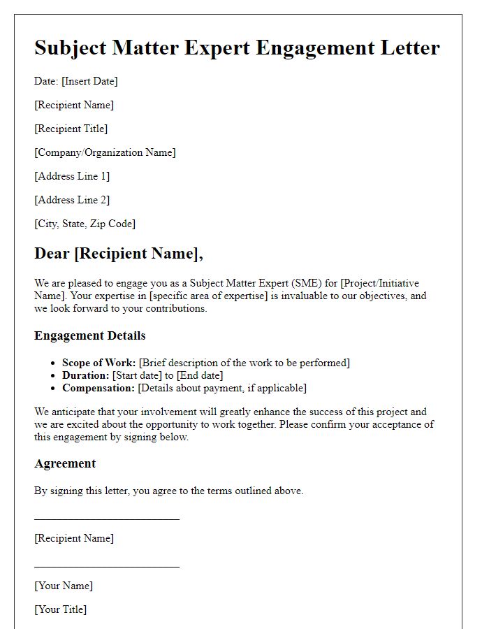 Letter template of subject matter expert engagement