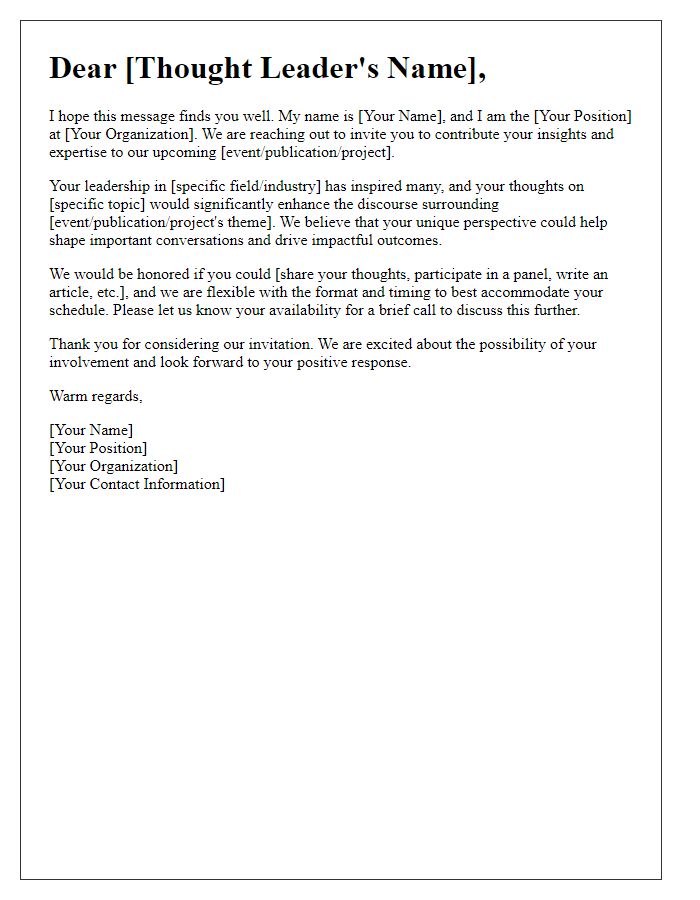 Letter template of thought leader contribution appeal