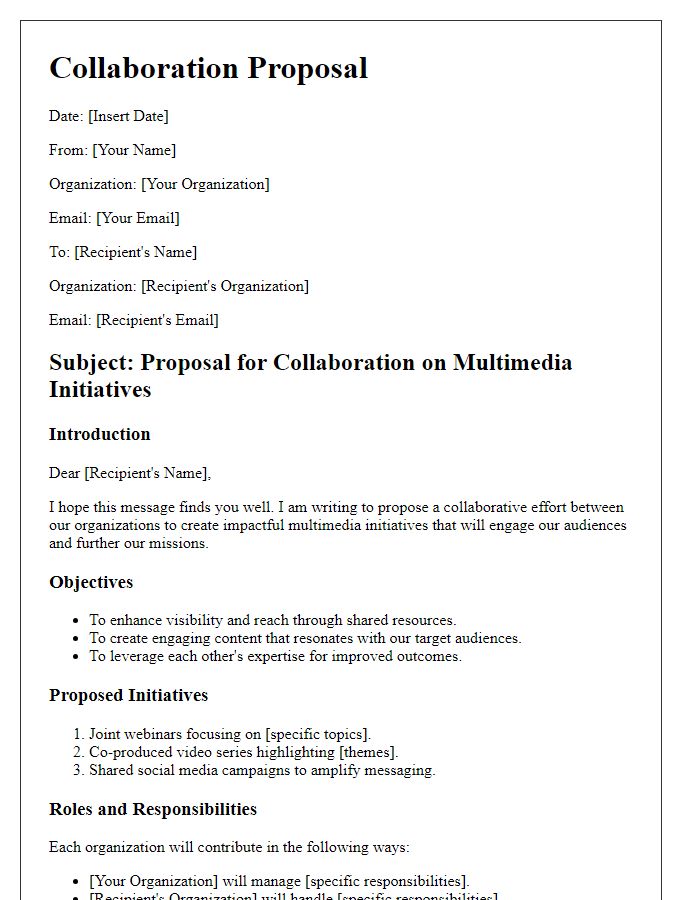 Letter template of collaboration outline for multimedia initiatives.