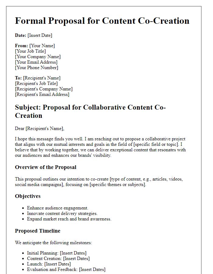 Letter template of formal proposal for content co-creation.