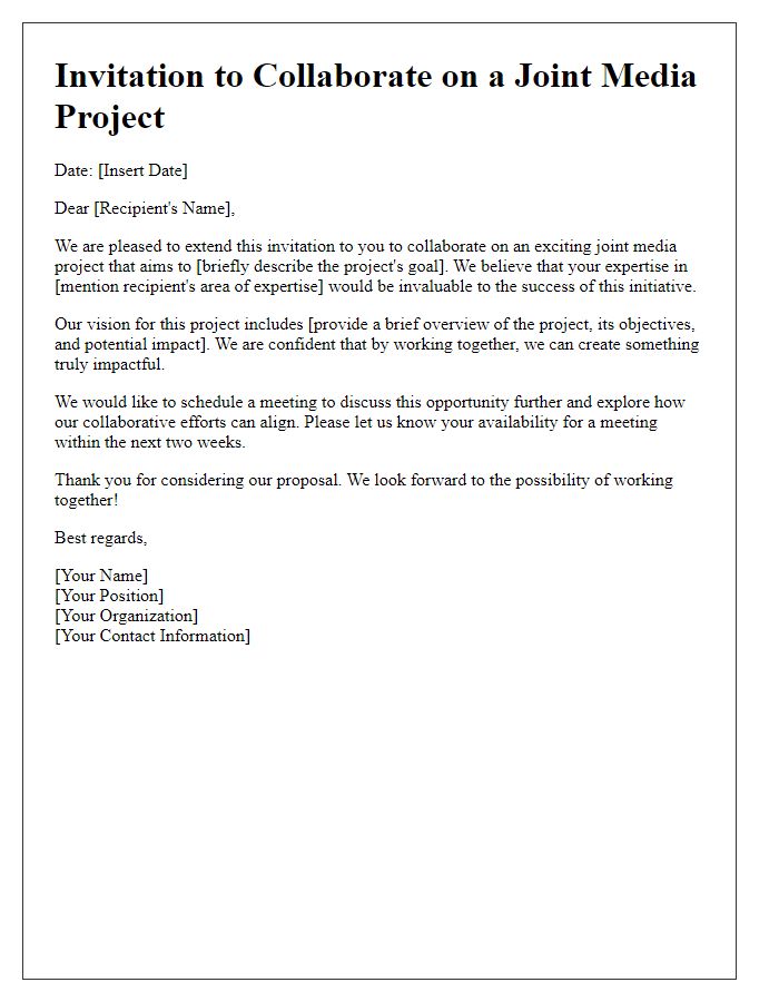 Letter template of invitation for joint media project.