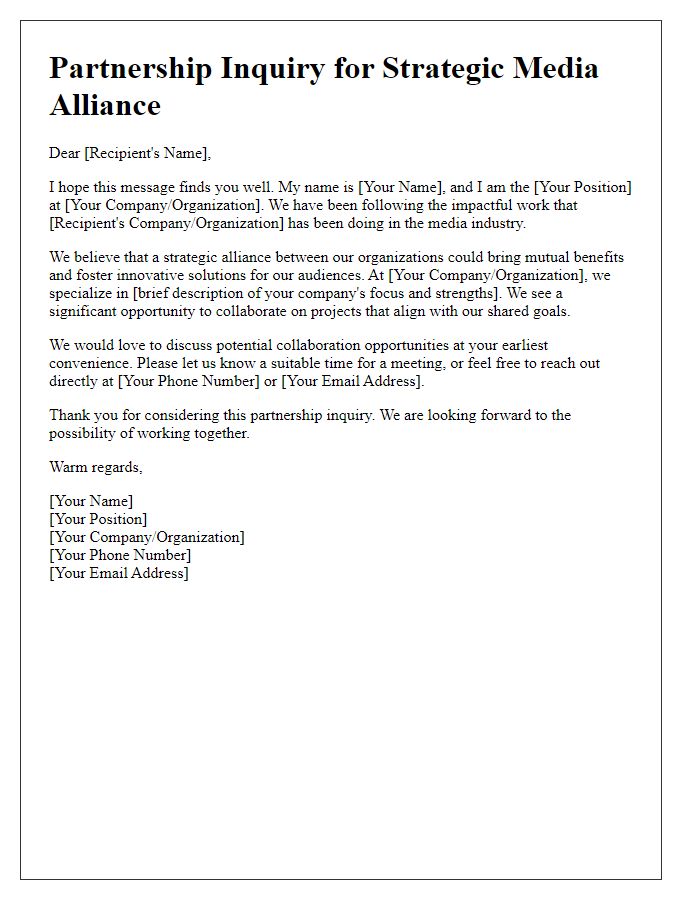 Letter template of partnership inquiry for strategic media alliances.