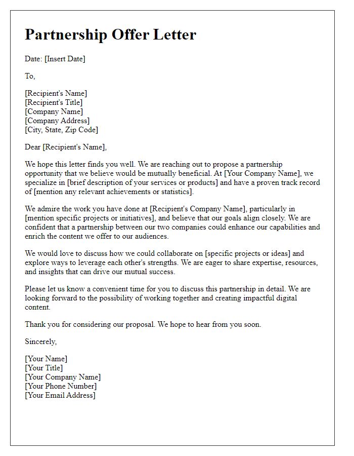 Letter template of partnership offer for digital content.