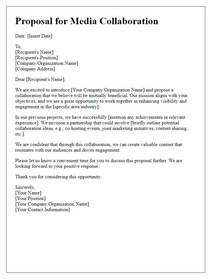 Letter template of proposal for media collaboration.