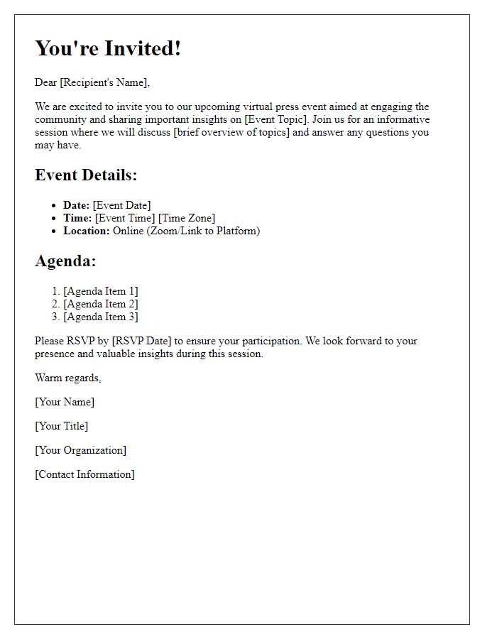 Letter template of virtual press event invitation for community engagement session