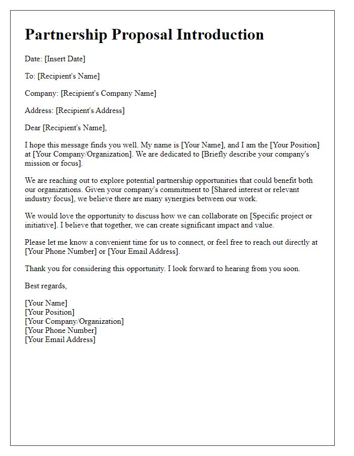 Letter template of media contact introduction for partnership proposals