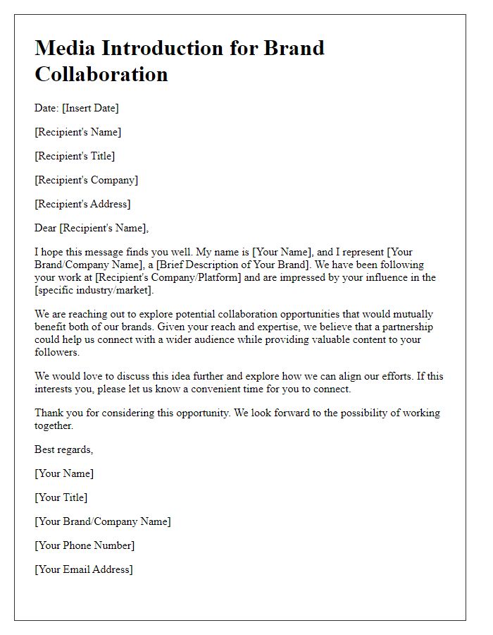 Letter template of media introduction for brand collaboration