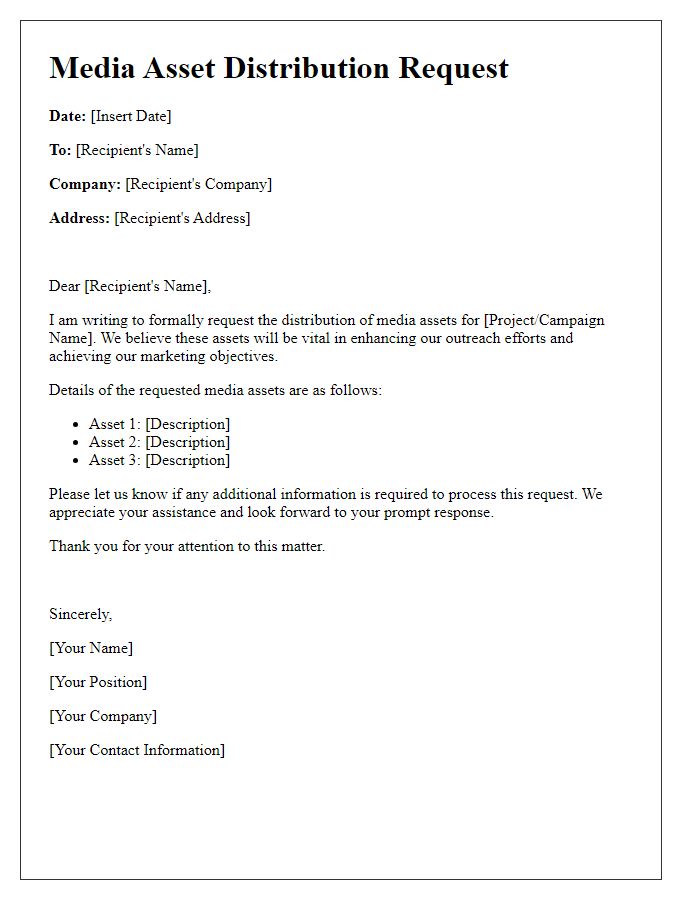 Letter template of media asset distribution request