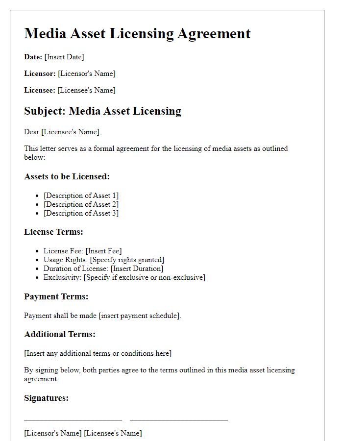 Letter template of media asset licensing