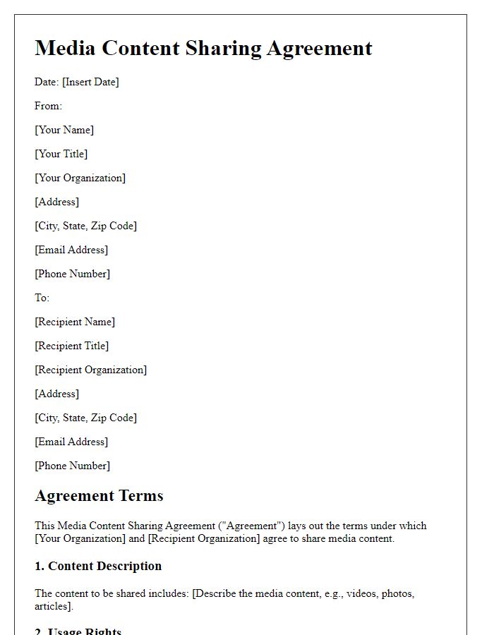 Letter template of media content sharing agreement