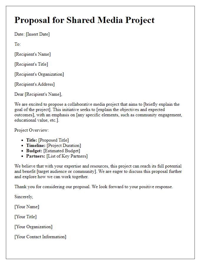 Letter template of shared media project proposal