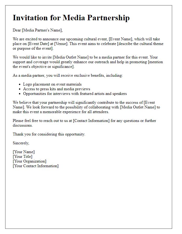 Letter template of media partnership invitation for cultural event.