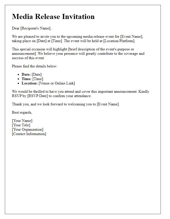 Letter template of coordinated media release invitation