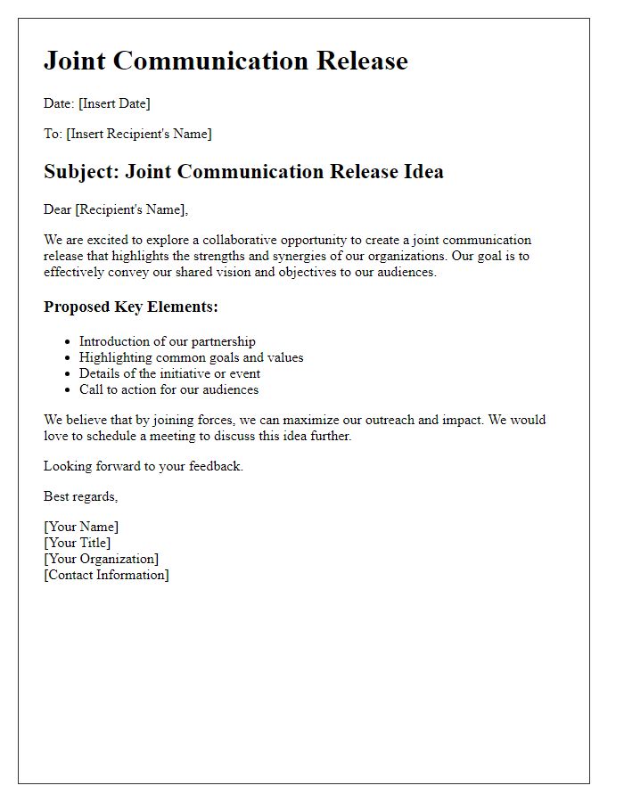 Letter template of joint communication release idea