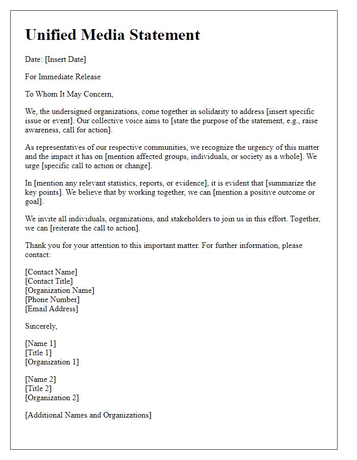 Letter template of unified media statement suggestion