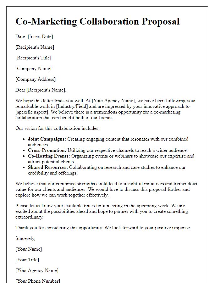 Letter template of co-marketing collaboration for PR agency work