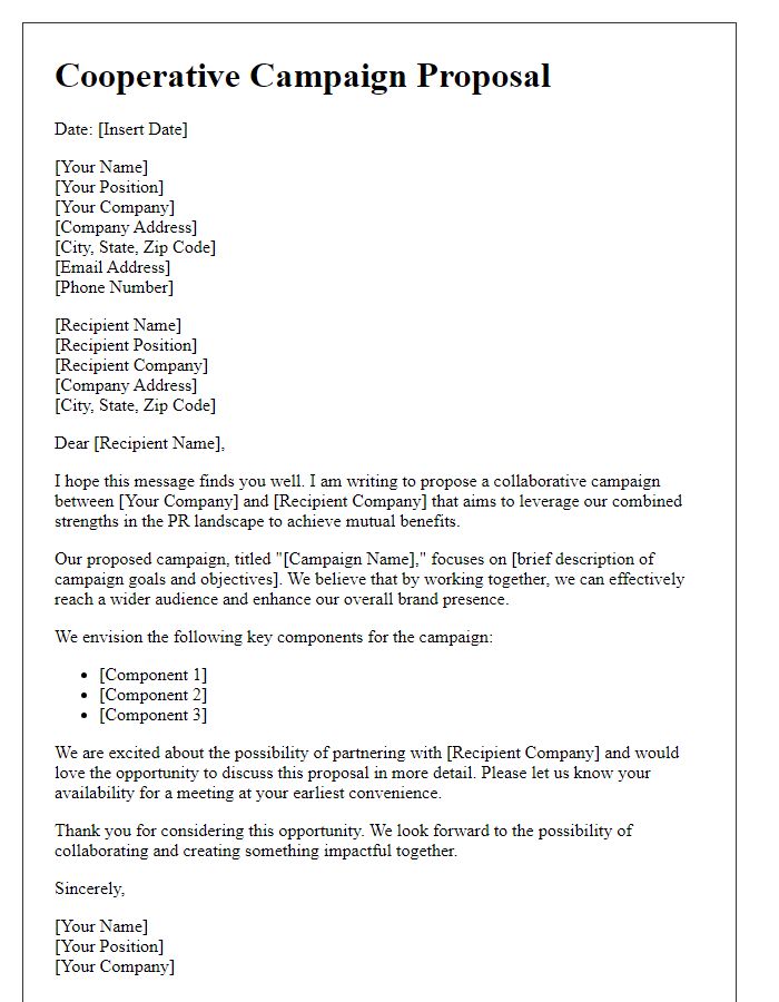 Letter template of cooperative campaign proposal for PR agency collaboration