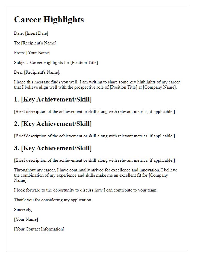 Letter template of career highlights for prospective roles.