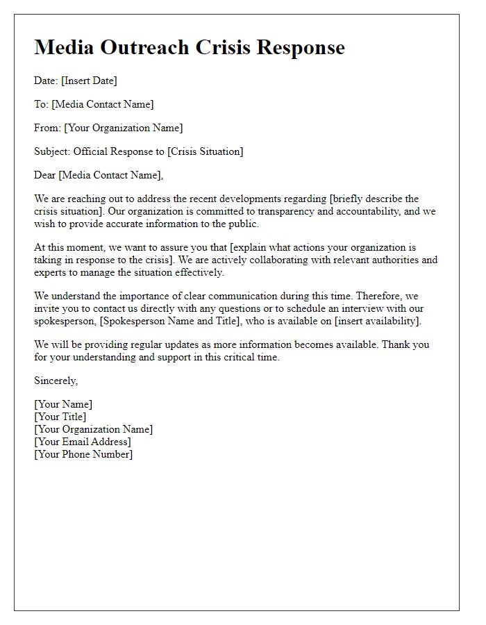 Letter template of crisis response for media outreach