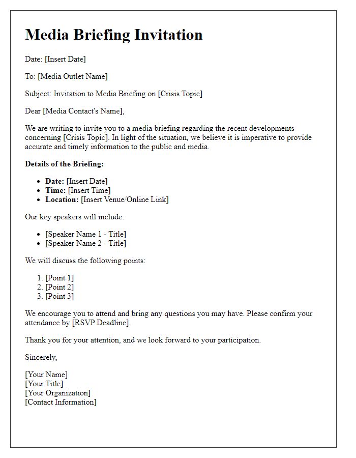 Letter template of media briefing for crisis management