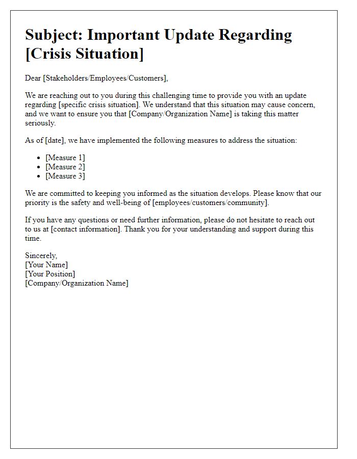 Letter template of reactive media communication during a crisis