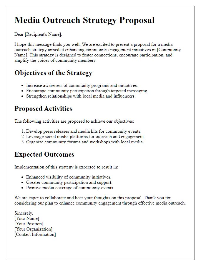 Letter template of media outreach strategy proposal for community engagement initiatives