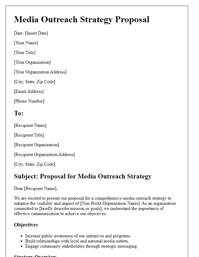 Letter template of media outreach strategy proposal for non-profit organizations