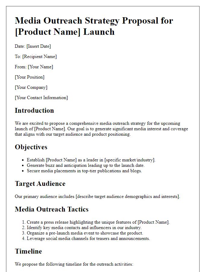 Letter template of media outreach strategy proposal for product launches