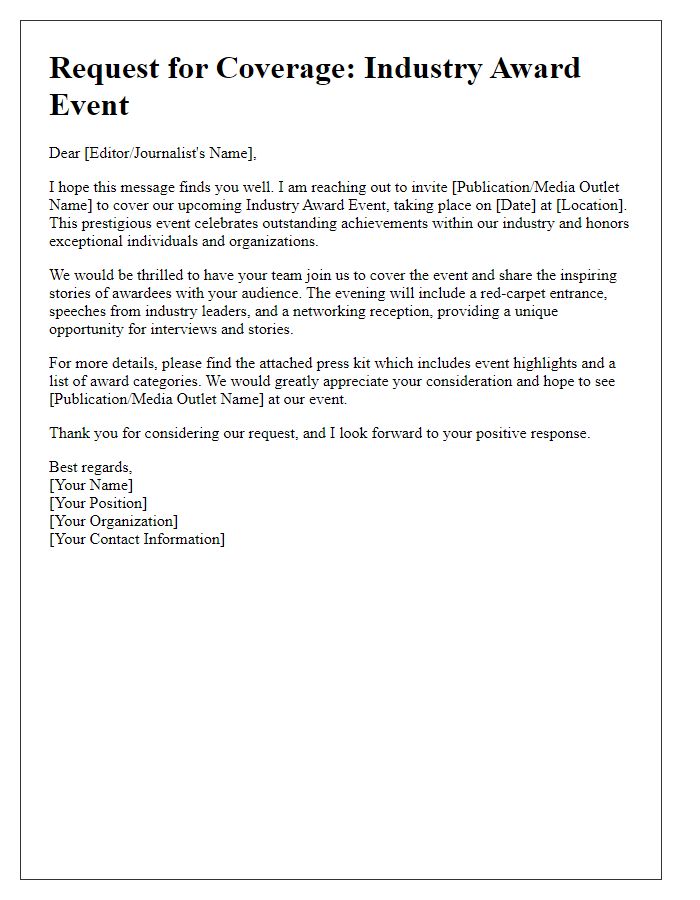 Letter template of industry award event coverage ask