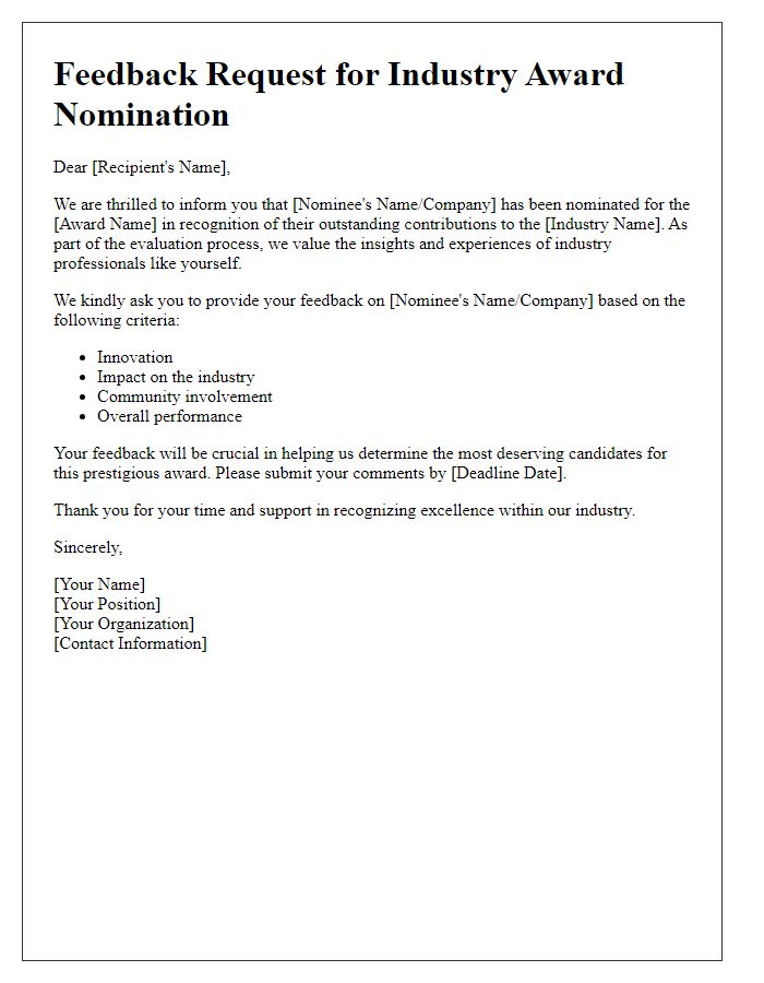 Letter template of industry award feedback solicitation